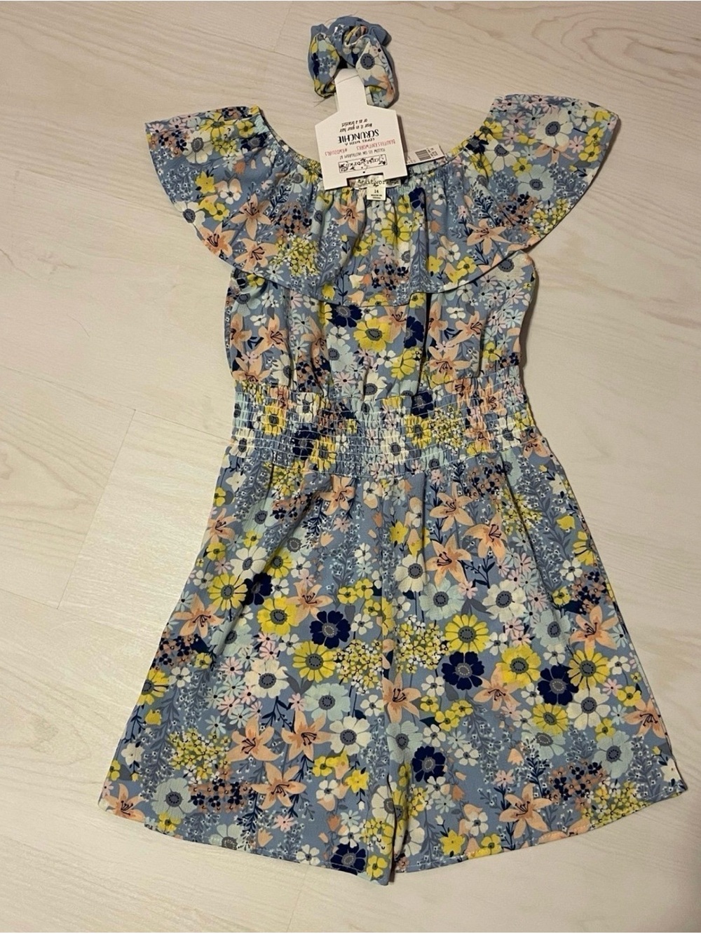 Knitworks Blue Floral Off-Shoulder Romper with Headband